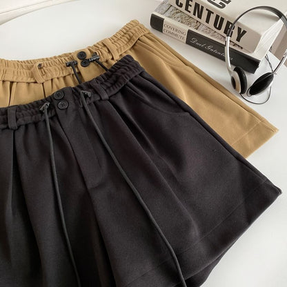 Drawstring Waist Plain Shorts mySite