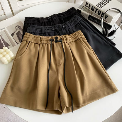 Drawstring Waist Plain Shorts mySite