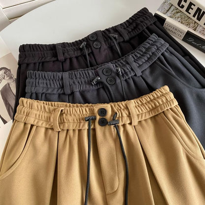 Drawstring Waist Plain Shorts mySite