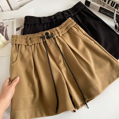 Drawstring Waist Plain Shorts mySite