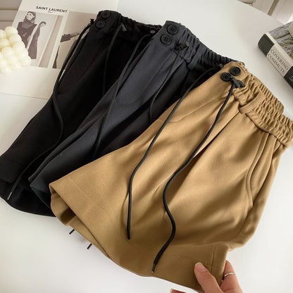 Drawstring Waist Plain Shorts mySite