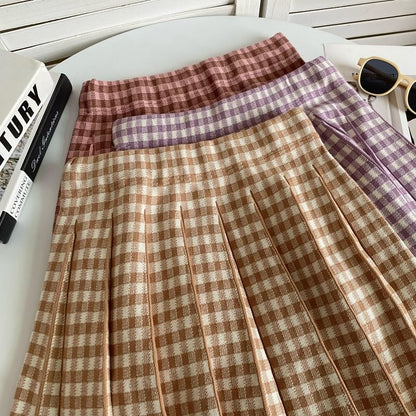 High Waist Plaid Pleated Mini A-Line Knit Skirt mySite