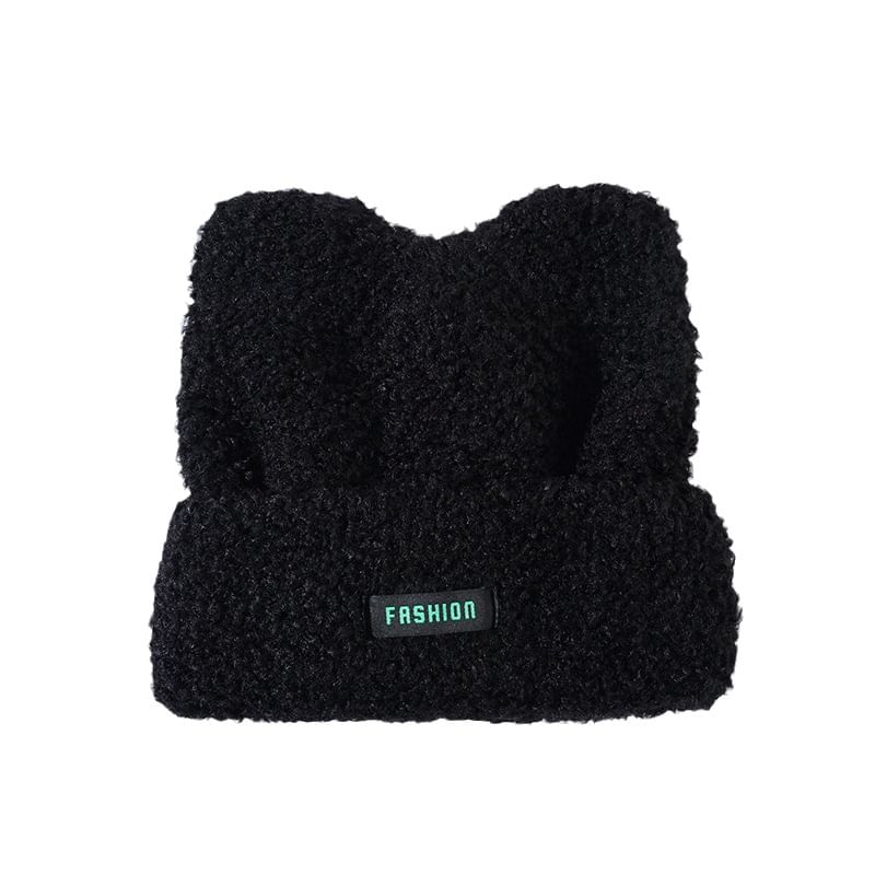 Lettering Applique Cat Ear Chenille Beanie SpreePicky