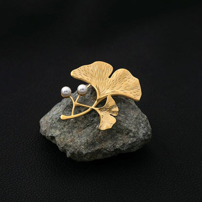 Ginkgo Faux Pearl Brooch SpreePicky