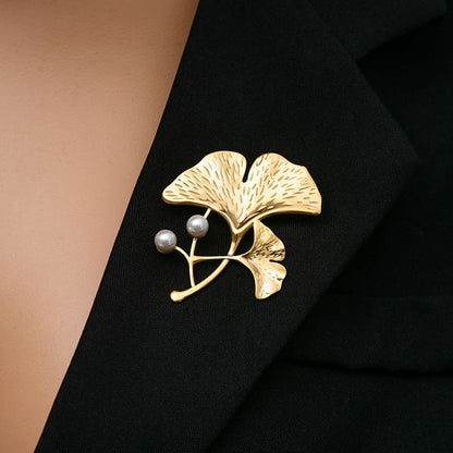 Ginkgo Faux Pearl Brooch SpreePicky