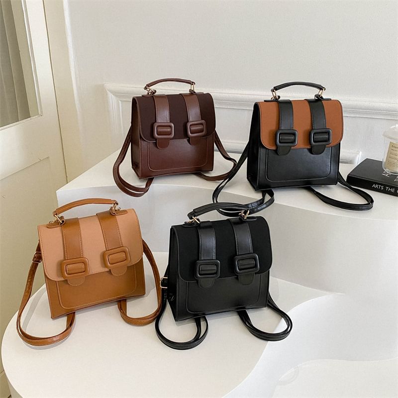 Faux Leather Buckled Flap Crossbody Bag SpreePicky