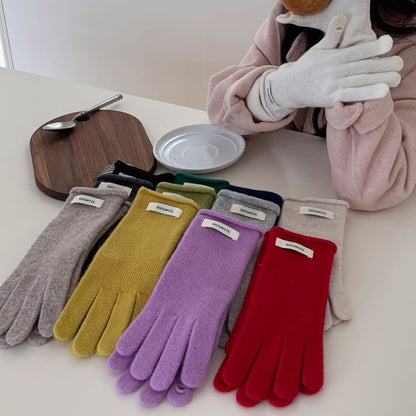 Lettering Applique Touchscreen Cutout Knit Gloves SpreePicky