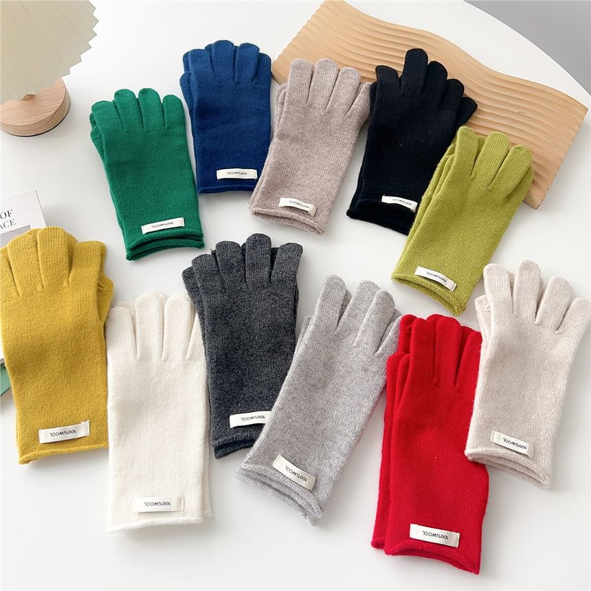 Lettering Applique Touchscreen Cutout Knit Gloves SpreePicky