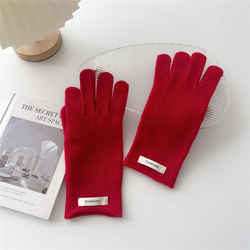 Lettering Applique Touchscreen Cutout Knit Gloves SpreePicky