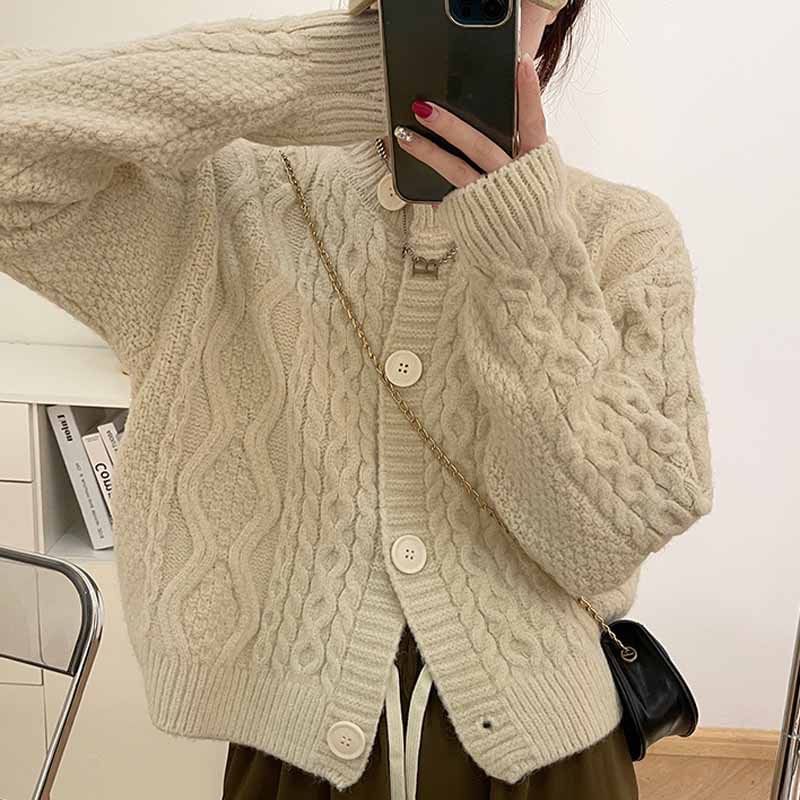 Crewneck Plain Ribbed Oversize Cardigan SpreePicky