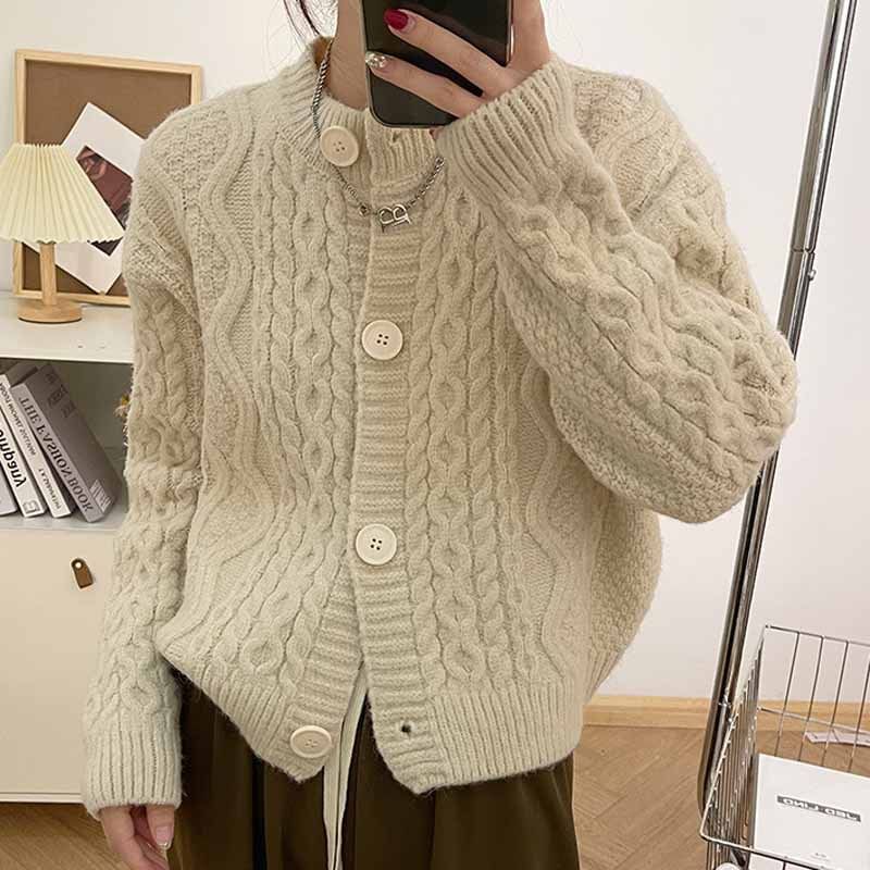 Crewneck Plain Ribbed Oversize Cardigan SpreePicky