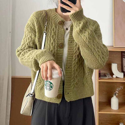 Crewneck Plain Ribbed Oversize Cardigan SpreePicky