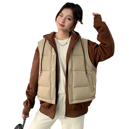 Hooded Mock Two Piece Puffer Zip Jacket SpreePicky