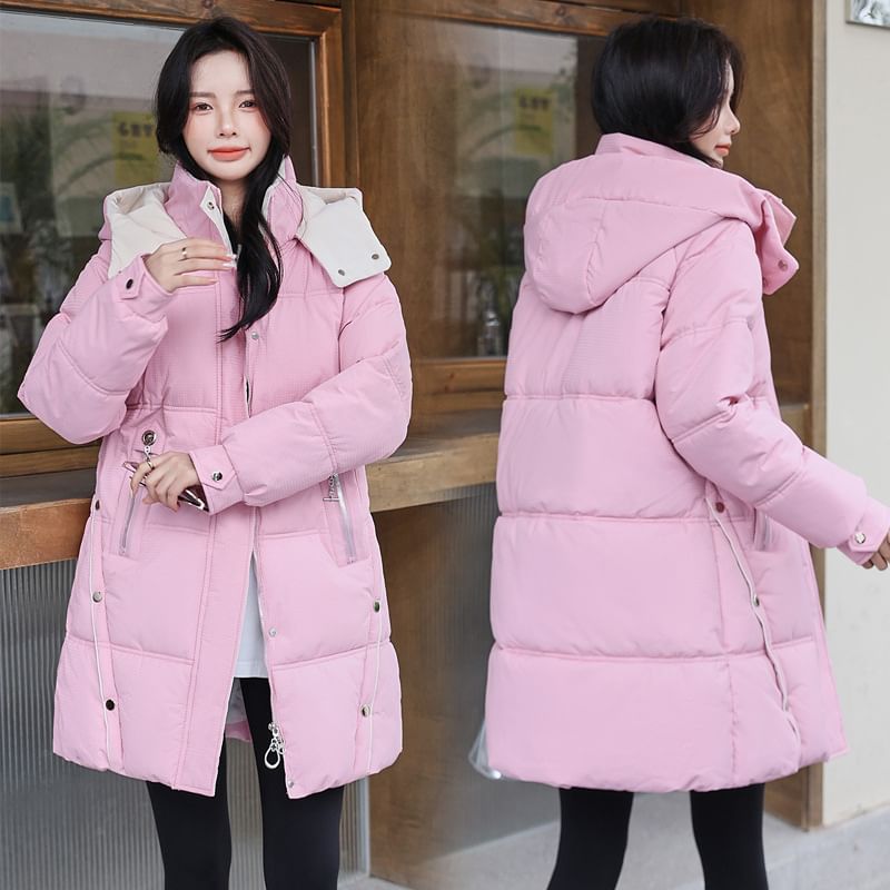 Hooded Two Tone Plain Puffer Coat SpreePicky