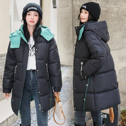 Hooded Two Tone Plain Puffer Coat SpreePicky