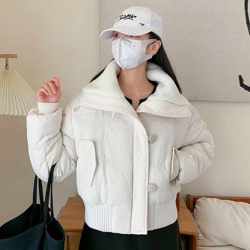 Stand Collar Plain Puffer Jacket SpreePicky