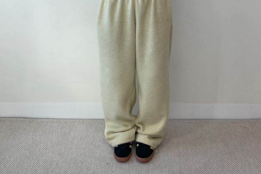 Mid Rise Plain Fleece Wide Leg Sweatpants SpreePicky