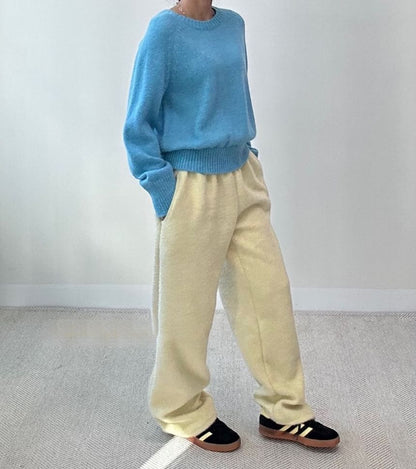 Mid Rise Plain Fleece Wide Leg Sweatpants SpreePicky