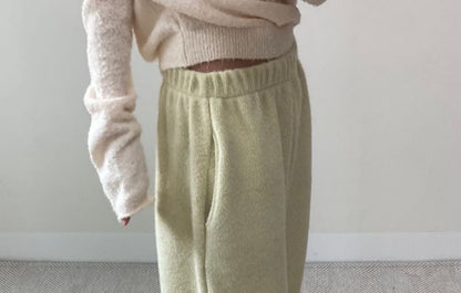 Mid Rise Plain Fleece Wide Leg Sweatpants SpreePicky