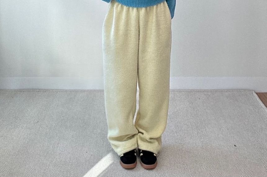 Mid Rise Plain Fleece Wide Leg Sweatpants SpreePicky