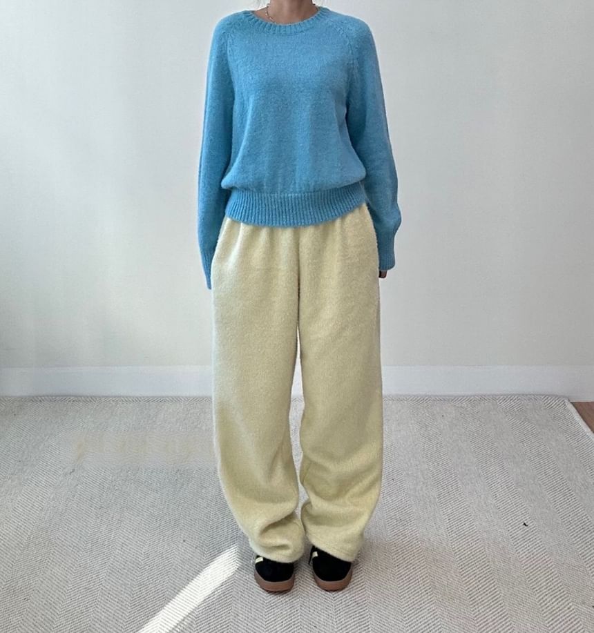 Mid Rise Plain Fleece Wide Leg Sweatpants SpreePicky