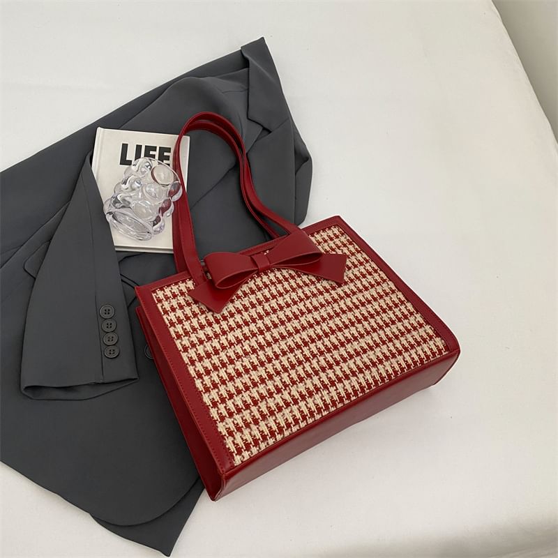 Bow Panel Tweed Tote Bag SpreePicky