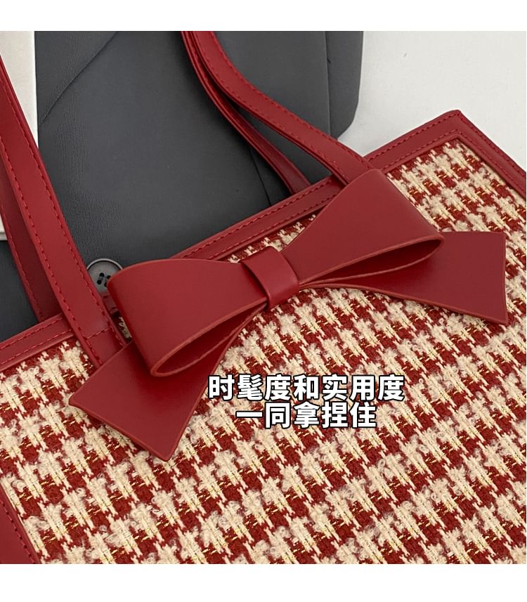 Bow Panel Tweed Tote Bag SpreePicky