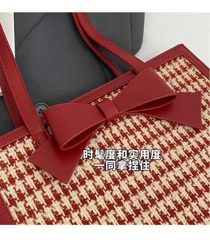 Bow Panel Tweed Tote Bag SpreePicky