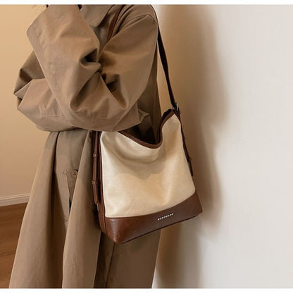 Two Tone Faux Leather Bucket Bag mySite