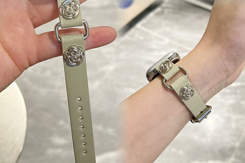 Star Alloy Studded Faux Leather Apple Watch Band SpreePicky