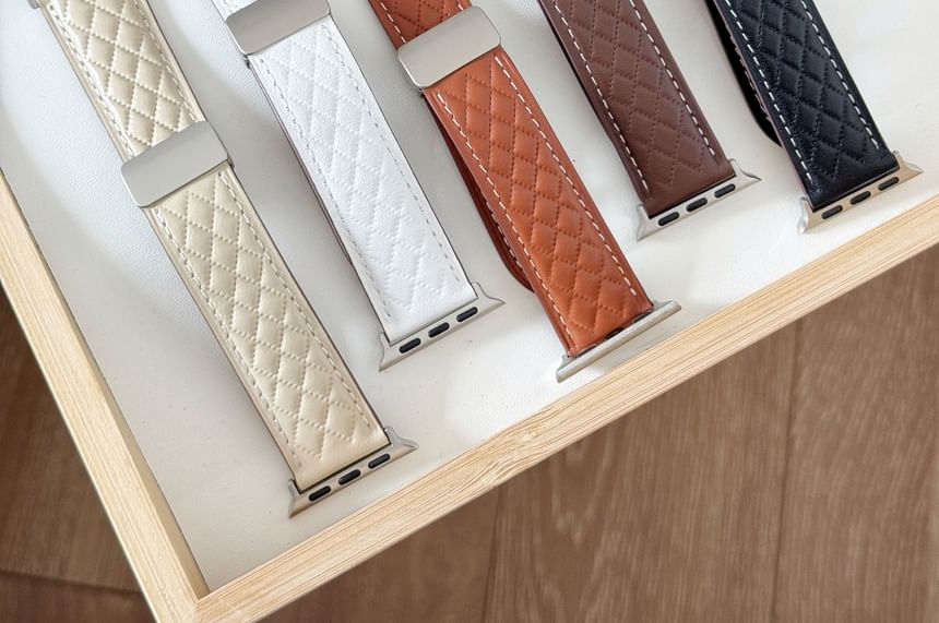 Quilted Faux Leather Magnetic Apple Watch Band SpreePicky