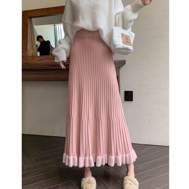 Mid Rise Plain Maxi Pleated Skirt SpreePicky