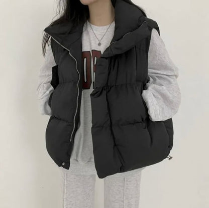 Stand Collar Plain Padded Zip Vest SpreePicky