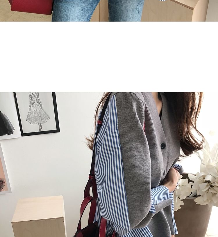 V-Neck Striped Panel Cardigan SpreePicky