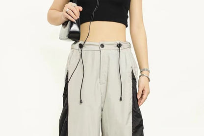 High Waist Color-Block Loose-Fit Wide-Leg Sweatpants SpreePicky