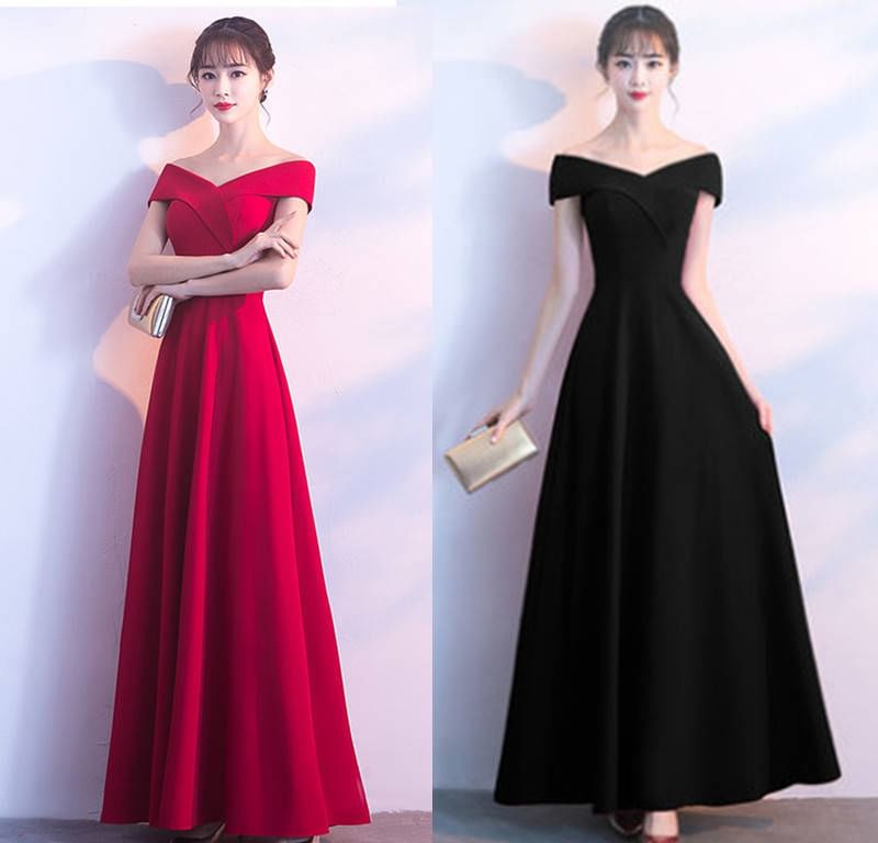 Off Shoulder Plain A-Line Evening Gown SpreePicky