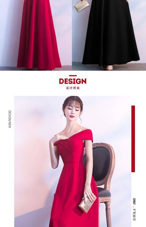 Off Shoulder Plain A-Line Evening Gown SpreePicky