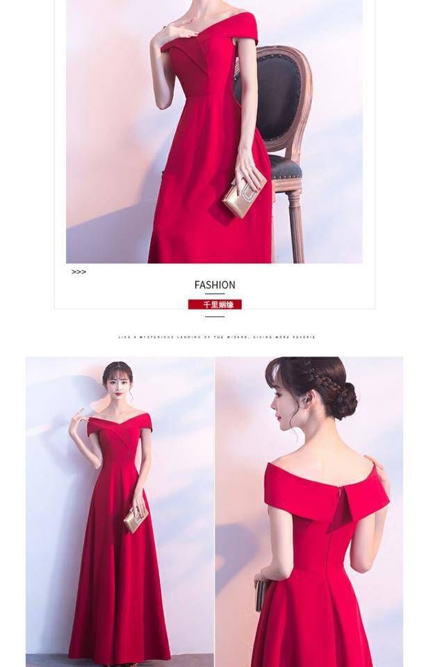 Off Shoulder Plain A-Line Evening Gown SpreePicky