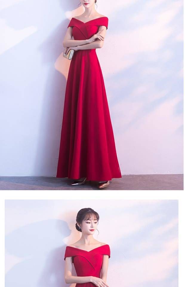 Off Shoulder Plain A-Line Evening Gown SpreePicky