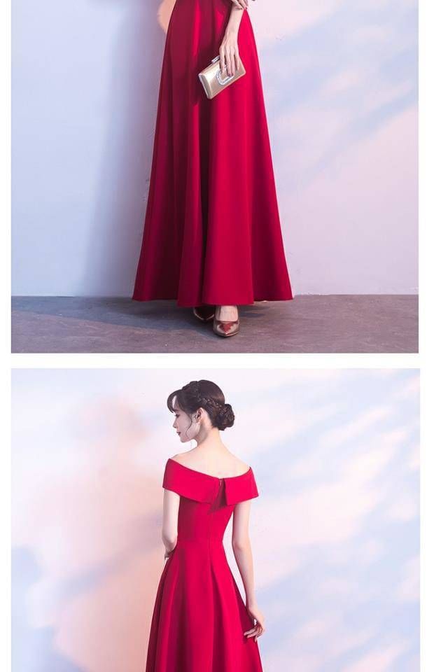 Off Shoulder Plain A-Line Evening Gown SpreePicky