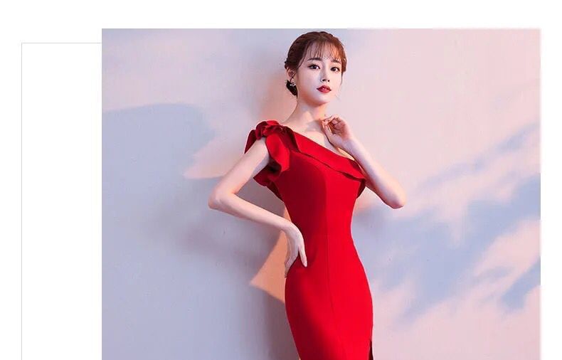 Single Shoulder Plain Sheath Evening Gown SpreePicky