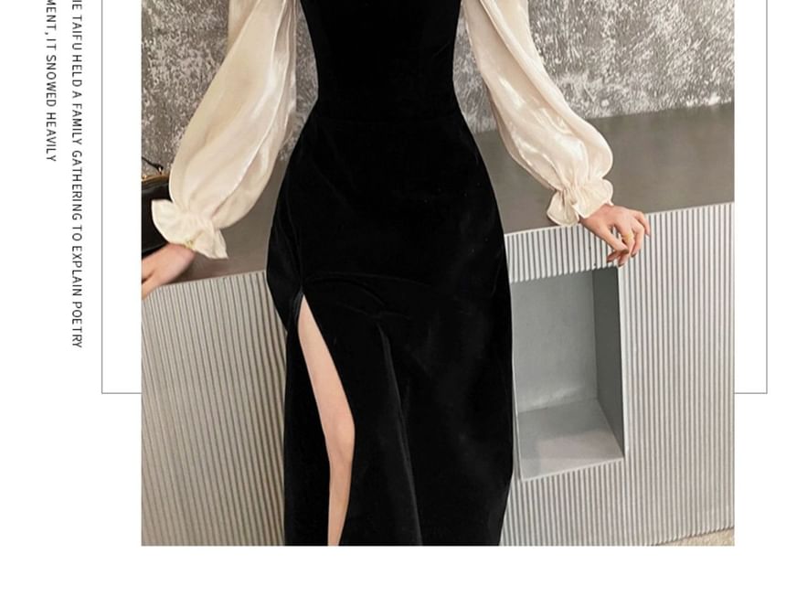 Long-Sleeve Cold Shoulder Two Tone A-Line Evening Gown SpreePicky