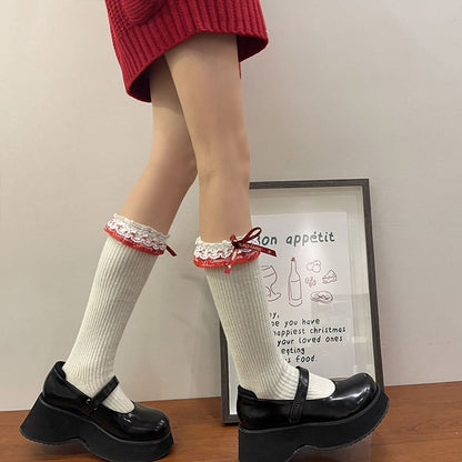 Ribbon Lace Trim Long Socks SpreePicky