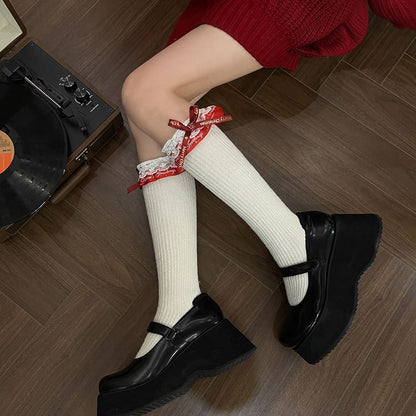 Ribbon Lace Trim Long Socks SpreePicky