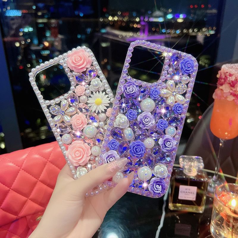 Floral Rhinestone Phone Case - iPhone X / XS / XR / XS Max / 11 / 11 Pro / 11 Pro Max / 12 / 12 Pro / 12 mini / 12 Pro Max / 13 / 13 Pro / 13 mini / 13 Pro Max / 14 / 14 Plus / 14 Pro / 14 Pro Max / 15 / 15 Plus / 15 Pro / 15 Pro Max SpreePicky