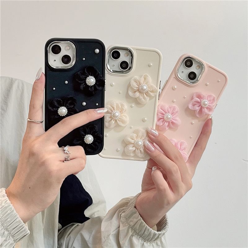 Floral Lace Faux Pearl Phone Case - iPhone 15 Pro Max / 15 Pro / 15 Plus / 15 / 14 Pro Max / 14 Pro / 14 Plus / 14 / 13 Pro Max / 13 Pro / 13 / 13 mini / 12 Pro Max / 12 Pro / 12 / 12 mini / 11 Pro Max / 11 Pro / 11 / SE / XS Max / XS / XR / X SpreePicky