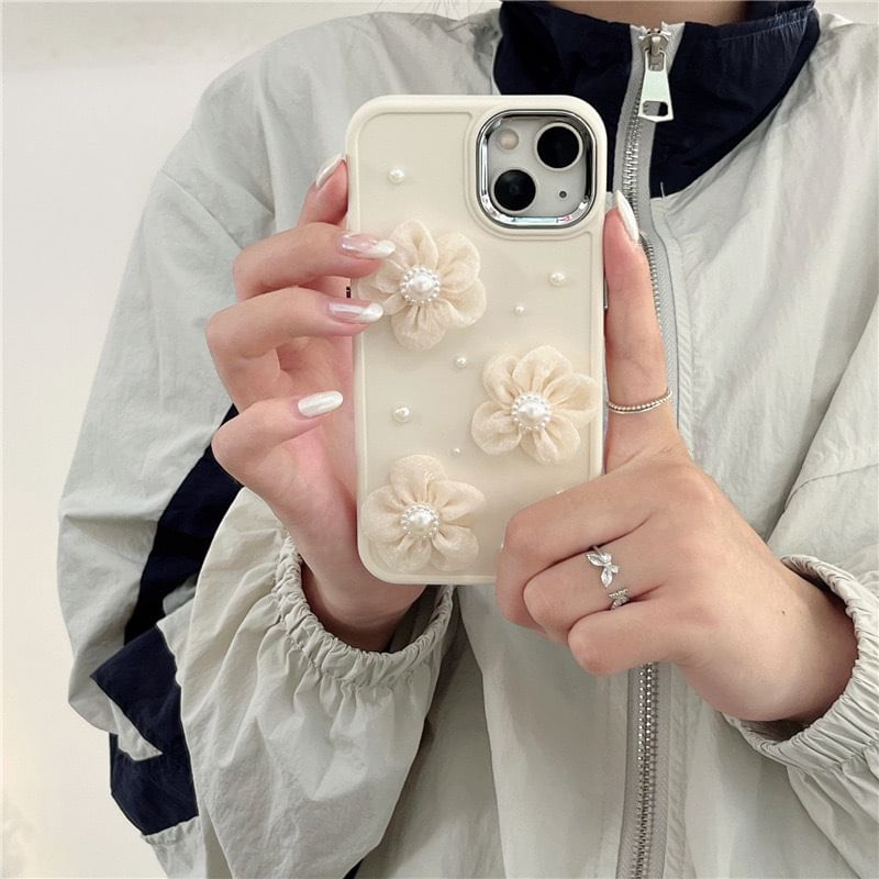 Floral Lace Faux Pearl Phone Case - iPhone 15 Pro Max / 15 Pro / 15 Plus / 15 / 14 Pro Max / 14 Pro / 14 Plus / 14 / 13 Pro Max / 13 Pro / 13 / 13 mini / 12 Pro Max / 12 Pro / 12 / 12 mini / 11 Pro Max / 11 Pro / 11 / SE / XS Max / XS / XR / X SpreePicky