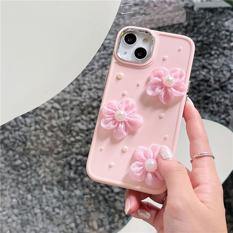 Floral Lace Faux Pearl Phone Case - iPhone 15 Pro Max / 15 Pro / 15 Plus / 15 / 14 Pro Max / 14 Pro / 14 Plus / 14 / 13 Pro Max / 13 Pro / 13 / 13 mini / 12 Pro Max / 12 Pro / 12 / 12 mini / 11 Pro Max / 11 Pro / 11 / SE / XS Max / XS / XR / X SpreePicky