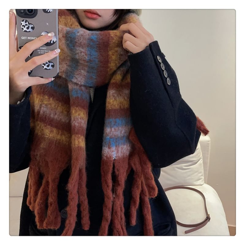 Striped Fringed Scarf SpreePicky