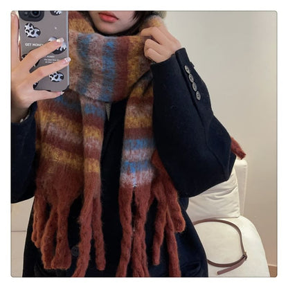 Striped Fringed Scarf SpreePicky